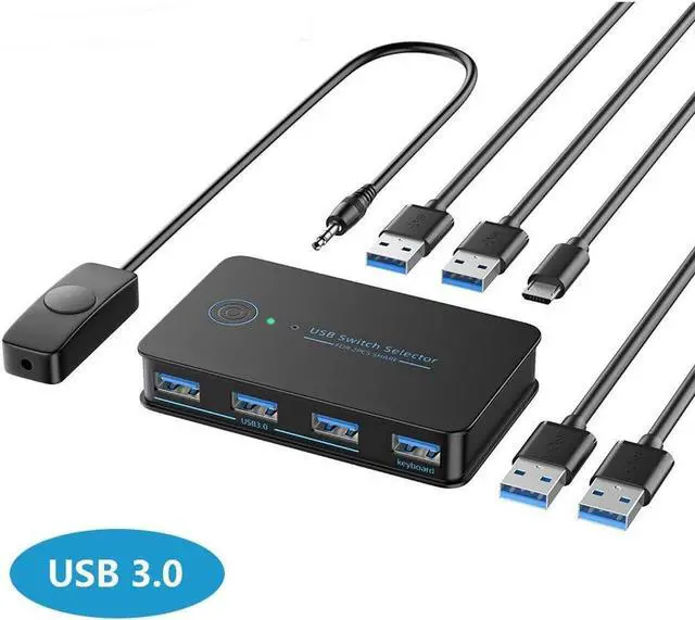 USB 3.0 Switch 2 in 4 Ouit USB Switcher for 2 Computers Share 4 USB for Printer Keyboard Mouse Scanner USB KVM Switch Selector with 2 USB 3.0 Cables Support Hotkey/Button/Wired Remote Switching