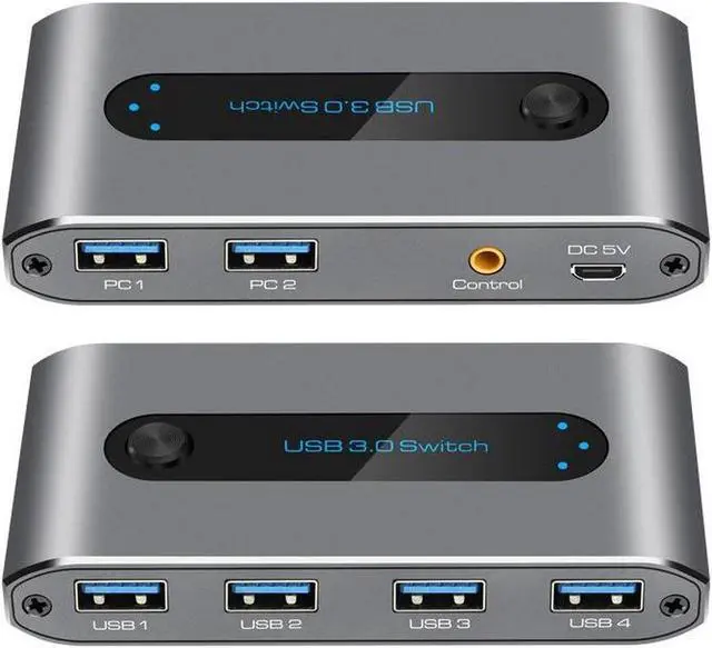 USB 3.0 Switch 2 in 4 out USB 3.0 Switch USB KVM Switcher 2 Computer Sharing 4 USB Devices with Wire Desktop Controller and 2 Pack USB 3.0 A-A Cable