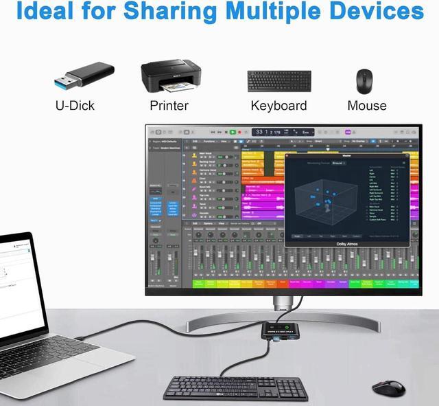 USB 3.0 Switch 2 In 4 Out USB Switch Selector 2 Computers Sharing 4 USB Devices KVM Switcher Box For PC Printer Scanner Mouse Keyboard With 2 USB Cable Compatible With Mac/Windows/Linux