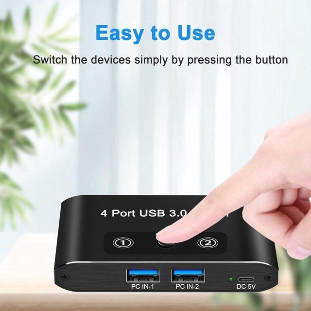 USB 3.0 Switch 2 In 4 Out USB Switch Selector 2 Computers Sharing 4 USB Devices KVM Switcher Box For PC Printer Scanner Mouse Keyboard With 2 USB Cable Compatible With Mac/Windows/Linux