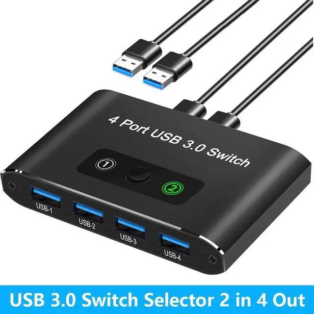 USB 3.0 Switch 2 in 4 Out USB Switch Selector 2 Computers Sharing 4 USB Devices KVM Switcher Box for PC Printer Scanner Mouse Keyboard with 2 USB Cable Compatible with Mac/Windows/Linux