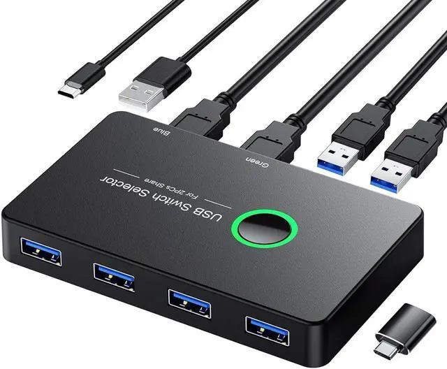 USB 3.0 Switch 2 in 4 Out USB Switcher 2 Computers Share 4 USB for PC Mouse Keyboard Printer Scanner USB KVM Switch Selector Compatible with Windows Mac Linux