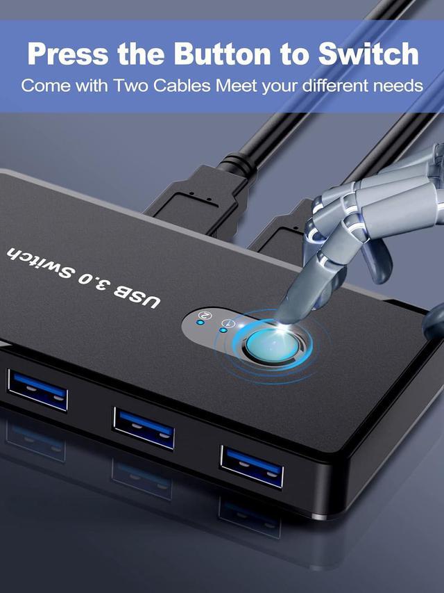 USB 3.0 Switch 2 In 4 Out USB Switcher Selector 2 Computers Sharing 4 USB 3.0 Ports KM Switcher Box With 2 Pack USB Cable For PC Printer Scanner Mouse Keyboard Compatible With Mac/Windows/Linux