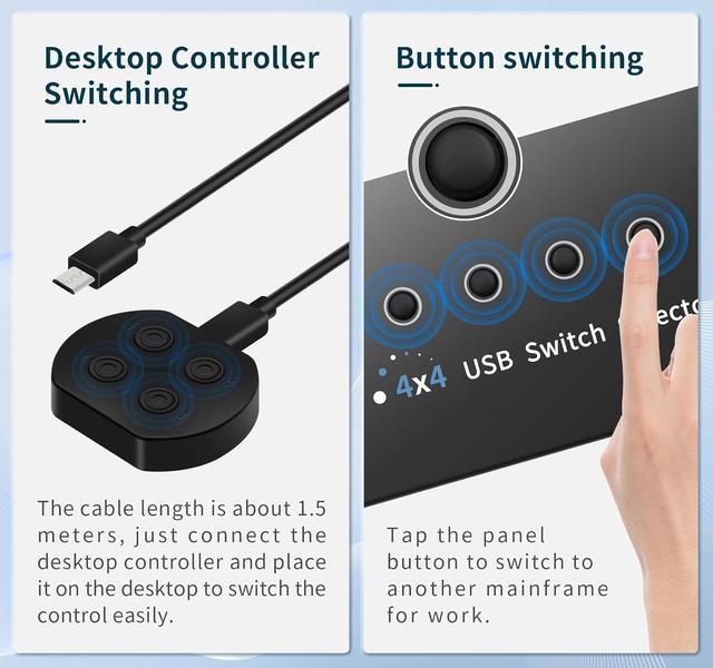 USB 3.0 Switch 4 Computers 3 Computers Keyboard Mouse 4 Port USB Switcher Sharing Mouse Keyboard Scanner Printer Includes Cables And Remote