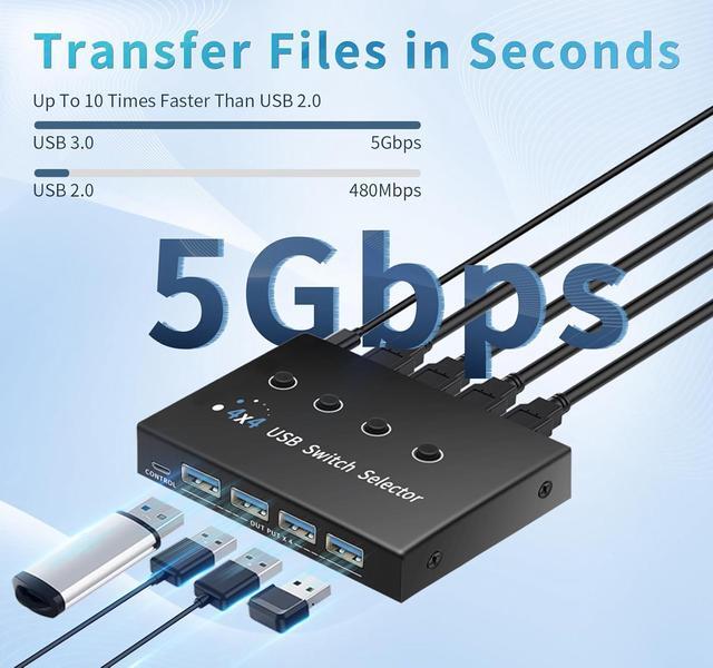 USB 3.0 Switch 4 Computers 3 Computers Keyboard Mouse 4 Port USB Switcher Sharing Mouse Keyboard Scanner Printer Includes Cables And Remote