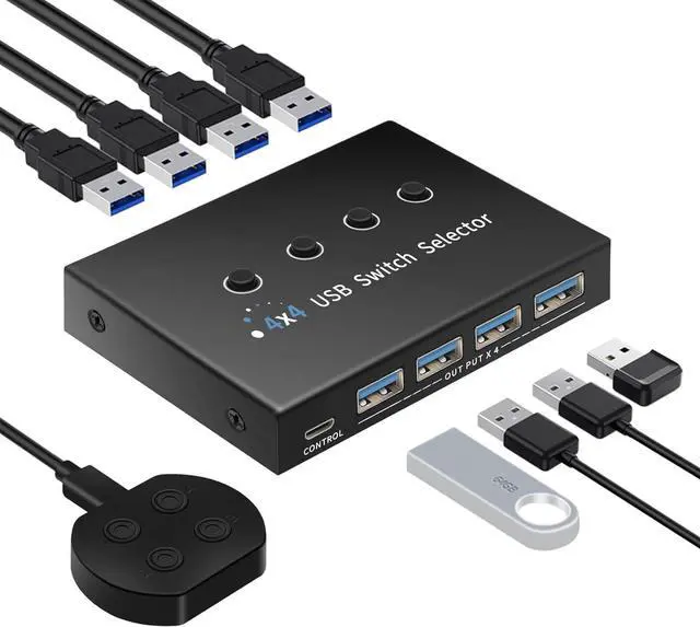 USB 3.0 Switch 4 Computers 3 Computers Keyboard Mouse 4 Port USB Switcher Sharing Mouse Keyboard Scanner Printer Includes Cables and Remote