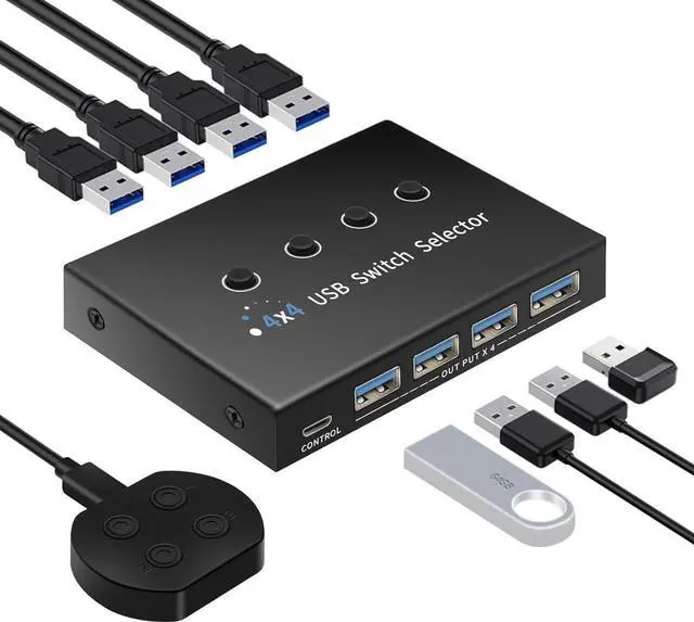 USB 3.0 Switch 4 Computers 3 Computers Keyboard Mouse Switch 4 Port USB Switch Selector Sharing 4 USB Devices USB Switcher Compatible with Mac/Windows/Linux with Desktop Controller &4 USB Cable