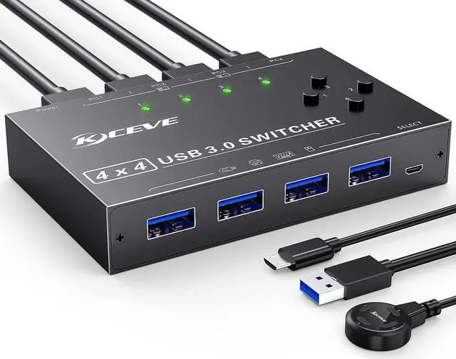 USB 3.0 Switch 4 Computers Camgeet 4 Port USB Switch Selector Sharing 4 USB Devices Keyboard Mouse Switch USB Switcher Compatible with Mac/Windows/Linux Wired Remote and 4 USB 3.0 Cable Included