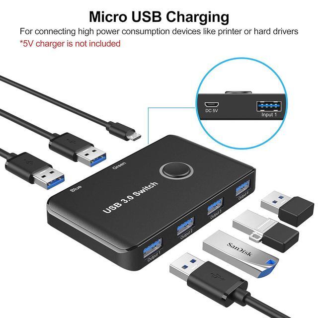 USB 3.0 Switch ABLEWE USB Switcher 2 Computers Sharing 4 USB Devices KVM Switcher Box For PC Printer Scanner Mouse Keyboard With 2 Pack USB Cable(Compatible With Mac/Windows/Linux)