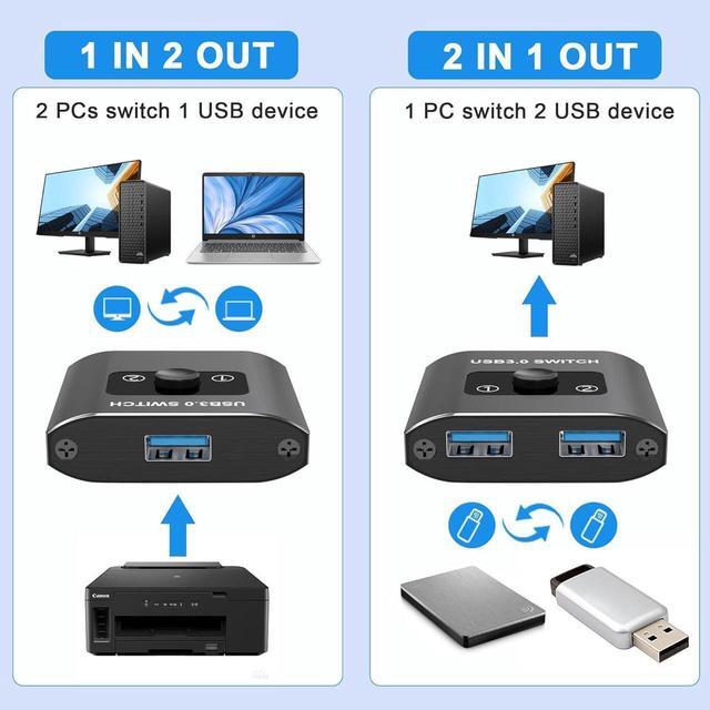 USB 3.0 Switch Bi-Directional USB Switcher USB Splitter 1 In 2 Out/2 In 1 Out Aluminum USB Switch 2 Computers Share Printer Mouse Keyboard USB Sharing Switch With 2 USB 3.0 Cable