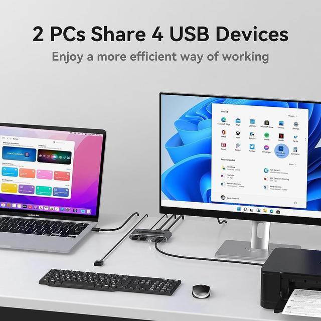 USB 3.0 Switch Selector 2 In 4 Out 4 Port USB Switcher For 2 Computers Sharing 4 USB Peripheral Devices Like Mouse Keyboard Printer Scanner USB KVM Switch Compatible With Windows Mac Linux (Gray)