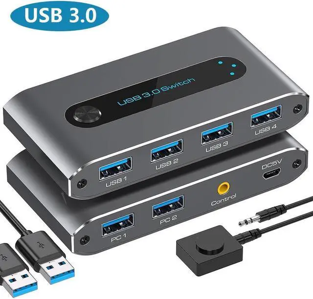 USB 3.0 Switch Selector 2 in 4 Out 4 Port USB Switcher for 2 Computers Sharing 4 USB Peripheral Devices Like Mouse Keyboard Printer Scanner USB KVM Switch Compatible with Windows Mac Linux (Gray)