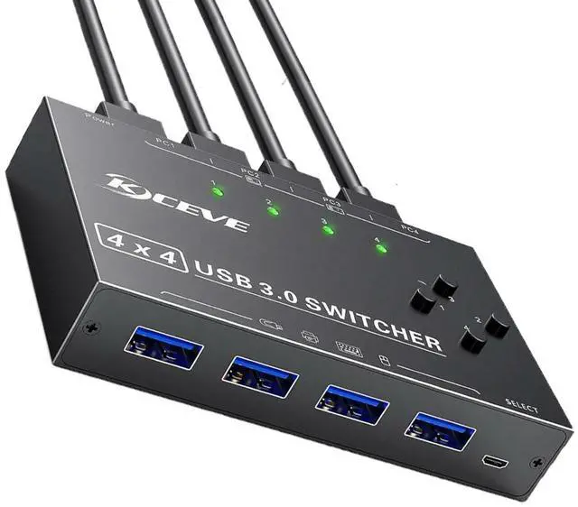 USB 3.0 Switch Selector 4 Computers 4 Port USB KVM Switch for 4 PC Share 4 USB Devices for Keyboard Mouse Printer Wired Remote and 4 USB 3.0 Cables Included