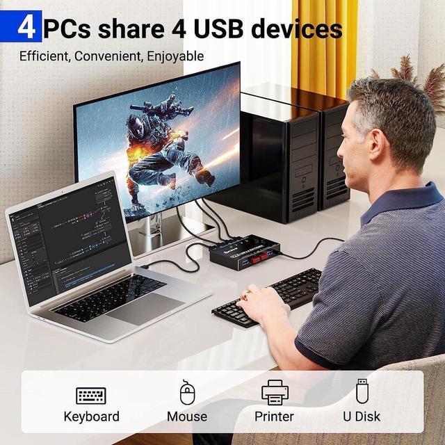 USB 3.0 Switch Selector 4 Computers Share 4 USB 3.0 Ports 3.0 Switch For Keyboard Mouse Switch USB Switcher Compatible With Mac/Windows/Linux Wired Remote And 4 USB 3.0 Cable Included