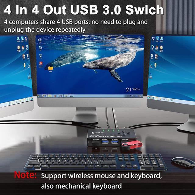 USB 3.0 Switch Selector 4 Port 4 In 4 Out USB KVM Switcher 4 Computers Sharing 4 USB Devices USB Peripheral Switcher For Keyboard Mouse Printer Scanner With Wired Remote Button And 4 USB 3.0 Cable