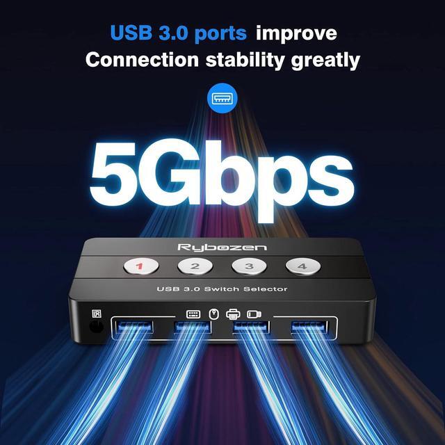 USB 3.0 Switch Selector 4 Port KVM Switch USB Peripheral Switcher Box 4 Computers Sharing 4 USB Devices Button Switch & Remote Control
