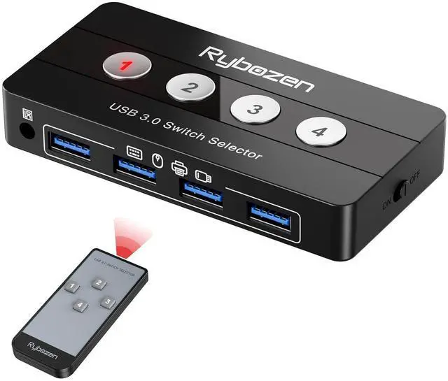 USB 3.0 Switch Selector 4 Port KVM Switch USB Peripheral Switcher Box 4 Computers Sharing 4 USB Devices Button Switch & Remote Control