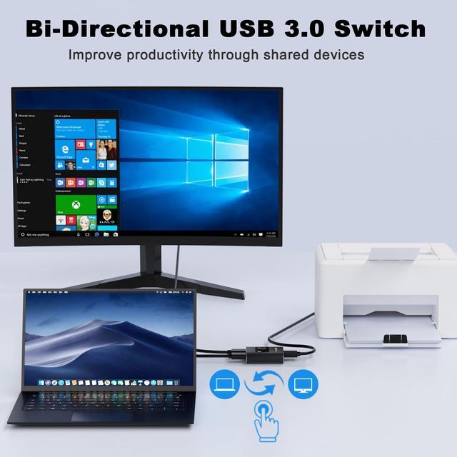 USB 3.0 Switch Selector - Bi-Directional 1 In 2 Out/ 2 In 1 Out Share USB Devices Between 2 Computers For Printer Keyboard Scanner Mouse - Compatible With Mac/Win/Linux