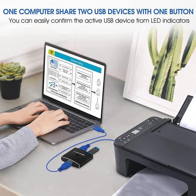 USB 3.0 Switch Selector Bi-directional USB 3.0 KVM Switch 5Gbps 2 In 1 Out / 1 In 2 Out USB 3.0 Switcher Adapter For Keyboard Mouse Scanner Printer (with 2x USB 3.0 Cables)