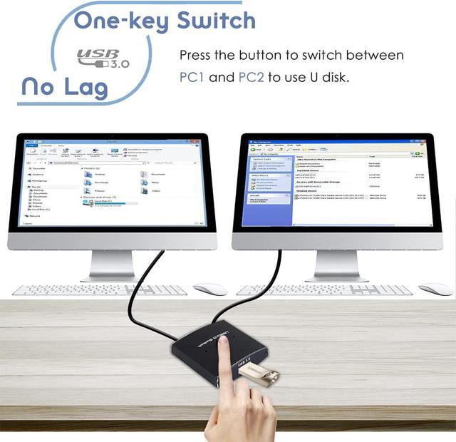 USB 3.0 Switch Selector Bi-directional USB Sharing Switch [2 In 1 Out/ 1 In 2 Out] USB 3.0 KVM Switcher Adapter For Keyboard Mouse Scanner Printer Etc (2 Pack USB 3.0 Cable Included)