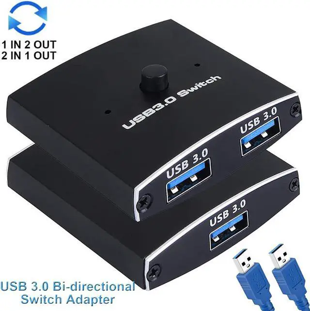 USB 3.0 Switch Selector Bi-directional USB Sharing Switch [2 in 1 Out/ 1 in 2 Out] USB 3.0 KVM Switcher Adapter for Keyboard Mouse Scanner Printer etc (2 Pack USB 3.0 Cable Included)