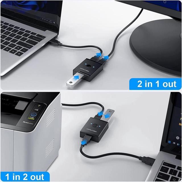 USB 3.0 Switch Selector Bi-Directional USB Switch 2 In 1 Out / 1 In 2 Out USB Switcher Adapter For Keyboard Mouse Scanner Printer USB KVM Switch Compatible With Mac/Windows/Linux