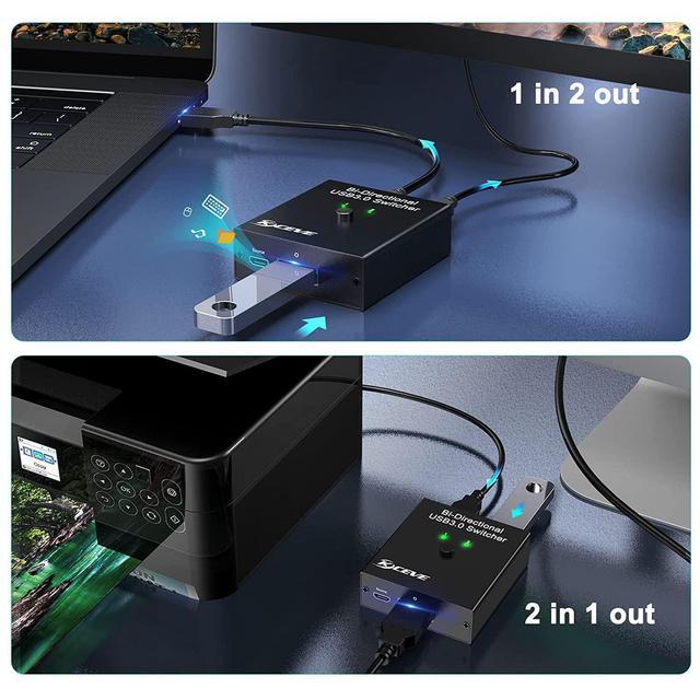 USB 3.0 Switch Selector Bi-Directional USB Switch 2 In 1 Out / 1 In 2 Out USB Switcher For 2 Computers Share Keyboard Mouse Scanner Printer Desktop Controller And 2 USB3.0 Cables Included