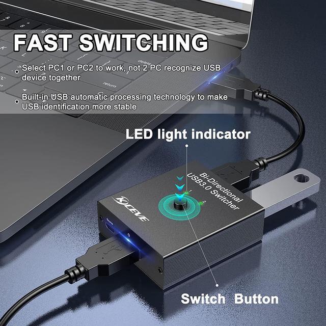 USB 3.0 Switch Selector Bi-Directional USB Switch 2 In 1 Out / 1 In 2 Out USB Switcher For 2 Computers Share Keyboard Mouse Scanner Printer Desktop Controller And 2 USB3.0 Cables Included