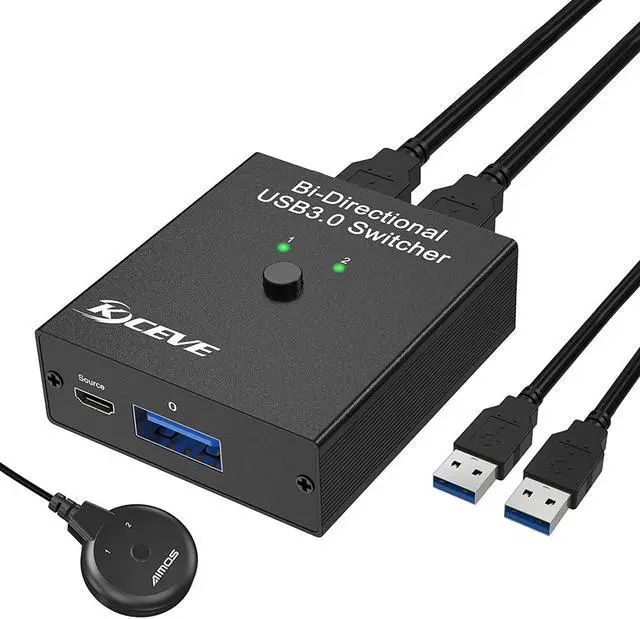 USB 3.0 Switch Selector Bi-Directional USB Switch 2 in 1 Out / 1 in 2 Out USB Switcher for 2 Computers Share Keyboard Mouse Scanner Printer Desktop Controller and 2 USB3.0 Cables Included