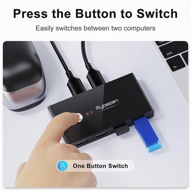 USB 3.0 Switch Selector KM Switch Adapter 4 Port 2 Computers USB Peripheral Switcher Box Hub For Mouse Keyboard Scanner Printer PC With One Button Swapping And 2 Pack USB Cable