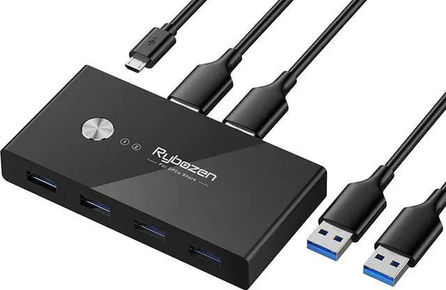 USB 3.0 Switch Selector KM Switch Adapter 4 Port 2 Computers USB Peripheral Switcher Box Hub for Mouse Keyboard Scanner Printer PC with One Button Swapping and 2 Pack USB Cable