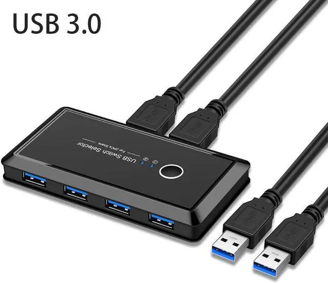 USB 3.0 Switch Selector KVM Switch Adapter 2 Computer Sharing 4 USB Devices Peripheral Hub Box for Mouse Keyboard Scanner Printer PC with One Button Swapping and 2 Pack USB 3.0 Cable