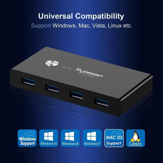 USB 3.0 Switch Selector KVM Switch Adapter 4 Port 2 Computers USB Peripheral KM Switcher Box Hub For Mouse Keyboard Scanner Printer PC With One Button Swapping And 2 Pack USB Cable