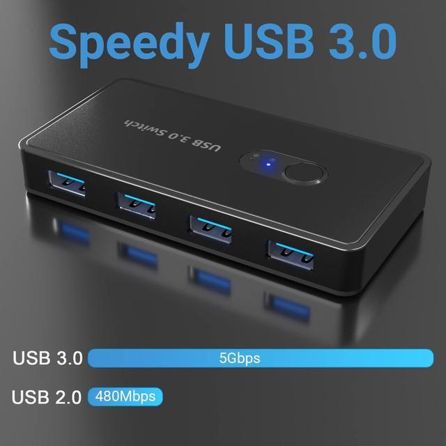 USB 3.0 Switch Selector KVM Switcher 2 Computers Sharing 4 USB Devices USB Hub Switch For Keyboard Mouse Scanner Printer With One-Button Swapping And 2 Pack USB Male Cable