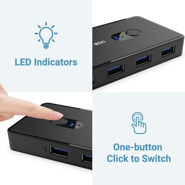 USB 3.0 Switch Selector KVM Switcher 2 Computers Sharing 4 USB Devices USB Hub Switch For Keyboard Mouse Scanner Printer With One-Button Swapping And 2 Pack USB Male Cable