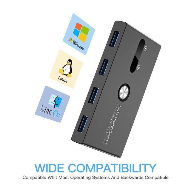 USB 3.0 Switch Selector USB KVM Switcher 4 Port USB Peripheral Switcher Box Hub For Mouse Keyboard Scanner Printer PC Laptop With One-Button Switch And 2 PCS USB 3.0 Cable