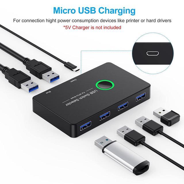 USB 3.0 Switch Selector USB3.0 2 In 4 Out For 2 Computers Share 4 Port USB KVM Switcher Hub For PC Mouse Keyboard Printer Scanner Compatible With Windows MacOS