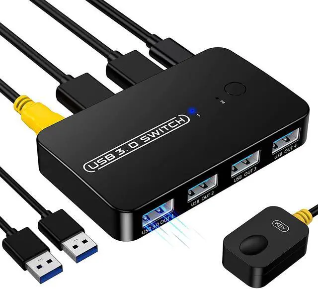 USB 3.0 Switch USB KVM Switcher for 2 Computers Sharing 4 USB Devices KVM Switcher Box for Printer Keyboard Mouse Scanner U-Disk 2 in 4 Out USB Switch Box