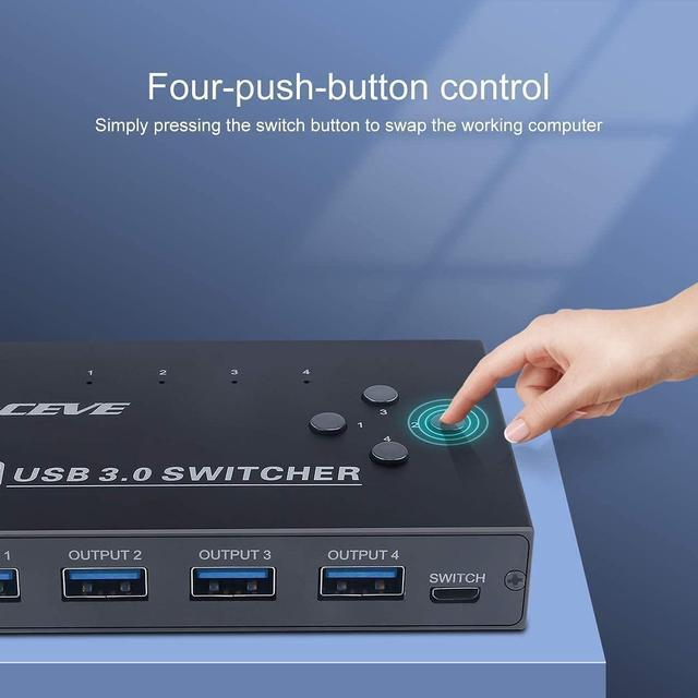USB 3.0 Switch USB Switcher Selector 4 Computer Sharing 4 USB Devices Printer Scanner Mouse Keyboard Compatible With Mac/Windows/Linux With 4 Pack USB 3.0 Cables