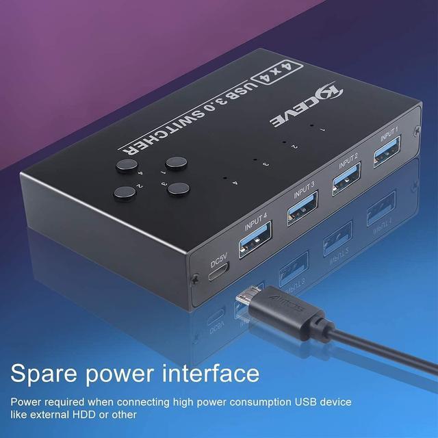 USB 3.0 Switch USB Switcher Selector 4 Computer Sharing 4 USB Devices Printer Scanner Mouse Keyboard Compatible With Mac/Windows/Linux With 4 Pack USB 3.0 Cables