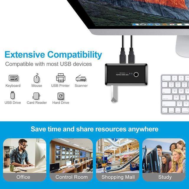 USB 3.0 Switcher Selector 2 Computers Sharing 4 USB Devices KVM Switch Hub Adapter For Keyboard Mouse Printer Scanner U-Disk Hard Drives Headsets KVM Console Box Compatible With Mac/Windows/Linux