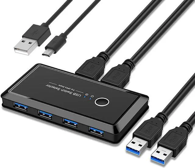 USB 3.0 Switcher Selector 2 Computers Sharing 4 USB Devices KVM Switch Hub Adapter for Keyboard Mouse Printer Scanner U-Disk Hard Drives Headsets KVM Console Box Compatible with Mac/Windows/Linux