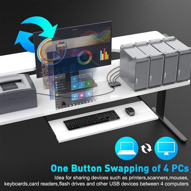 USB 3.0 Switcher Selector Aluminum KVM Switcher 4 Computers Sharing 4 USB Devices USB 3.0 Peripheral Switcher Box 4 In 4 Out For Printer Mouse Scanner With One-Button Swapping And 4 Pack Male Cable