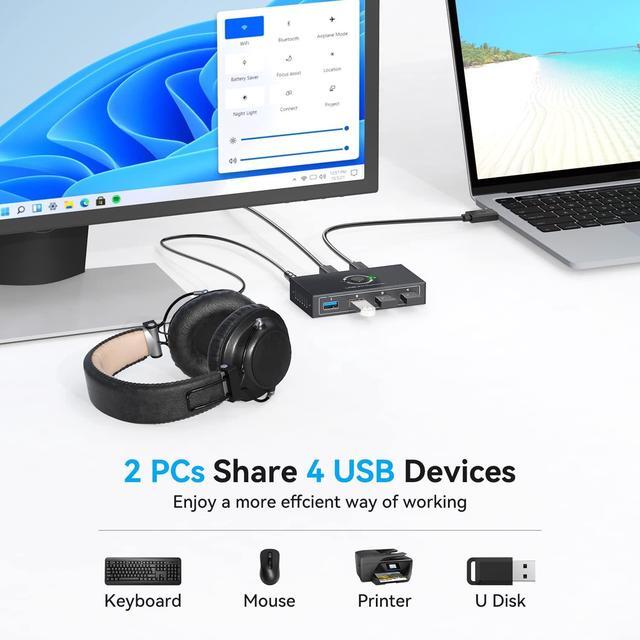 USB 3.0 Switcher Selector For 2 Computers Share 4 USB 3.0 Devices 1x 3.5mm Audio USB KVM Switcher For Keyboard Mouse Printer Scanner Hard Drivers Headsets (USB 3.0 Black)