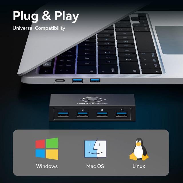 USB 3.0 Switcher Selector For 2 Computers Share 4 USB 3.0 Devices 1x 3.5mm Audio USB KVM Switcher For Keyboard Mouse Printer Scanner Hard Drivers Headsets (USB 3.0 Black)