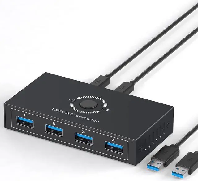 USB 3.0 Switcher Selector for 2 Computers Share 4 USB 3.0 Devices 1x 3.5mm Audio USB KVM Switcher for Keyboard Mouse Printer Scanner Hard Drivers Headsets (USB 3.0 Black)