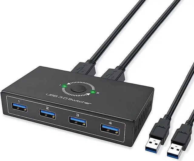 USB 3.0 Switcher USB Switch Selector for 2 Computers Share 4 USB 3.0 Devices and 3.5mm Headphones Speakers KVM Switcher Hub Adapter for PC Printer Keyboard Scanner Mouse U-Disk Speaker