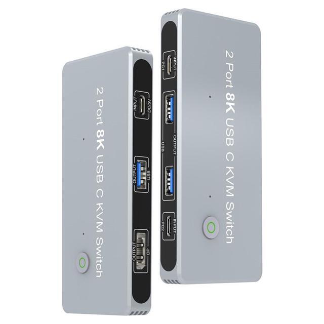 USB-C 8K KVM Switch DP 1.4 2xUSB-C PC To One DisplayPort Monitors 8K 60Hz 4K 144Hz 3X USB2.0 Sharing Mouse Keyboard Printer 2in 4out Converter Compatible With Thunderbolt 3/4