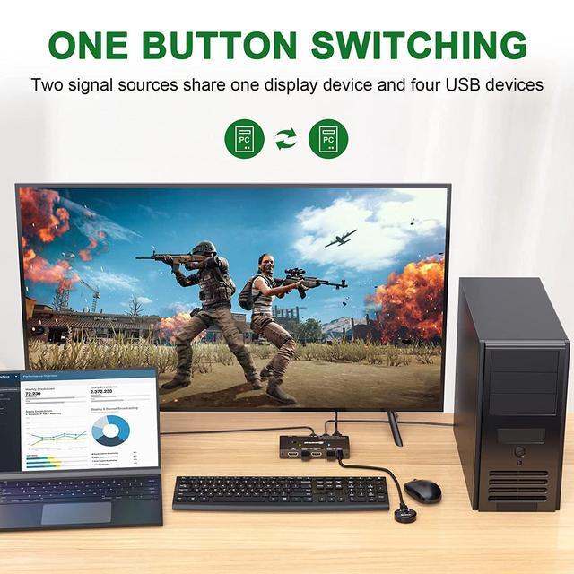 USB-C HDMI KVM Switch 2 Ports USB C +HDMI KVM Switcher Support 4K 60Hz For 1 Type-C And 1 HDMI Computer To Share Keyboard Mouse And Monitor Suppprt 100W PD Fast Charging Wired Remote Included