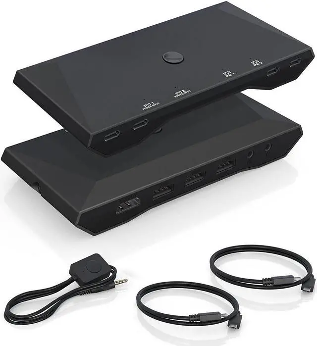 USB C kvm Switch 4K 60Hz Dual Ports USB Type-C KVM Switches for 2 Computers Share One HDMI HD Monitor Audio Microphone Output USB C Switch Selector with 3 USB Supported USB Devices Keyboard Mouse
